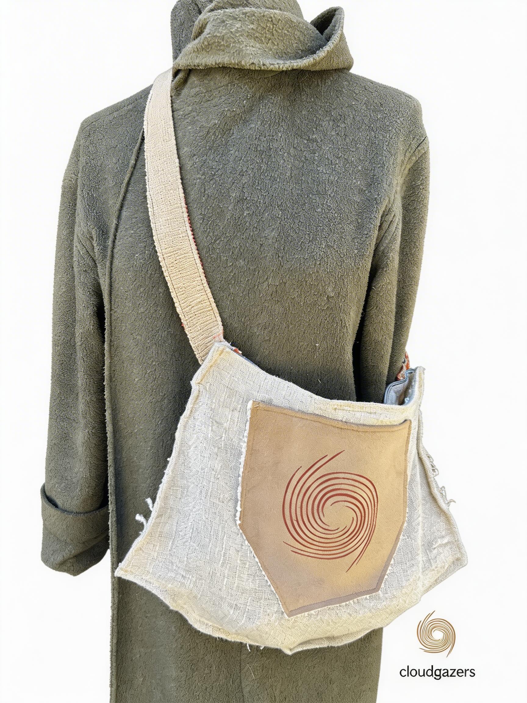 Reworked Denim & Linen Booty Bag with wide orange strap and roomy back pocket, showcasing sustainable fashion craftsmanship.