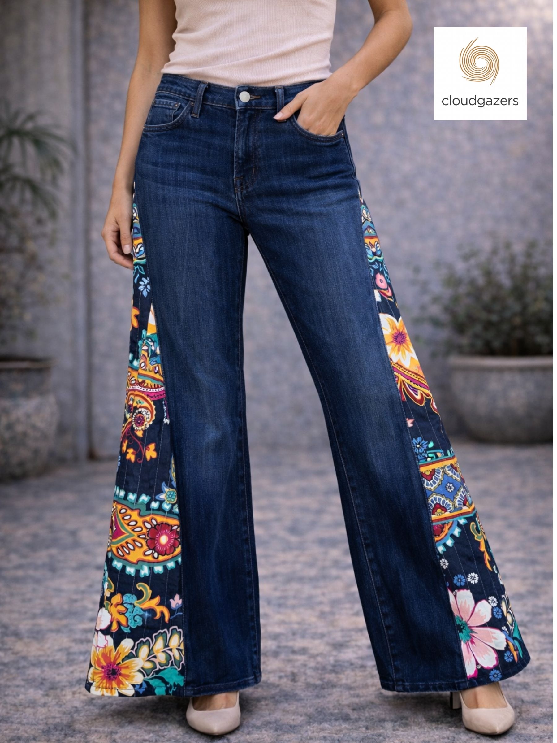 Flare Jeans with Floral Panels