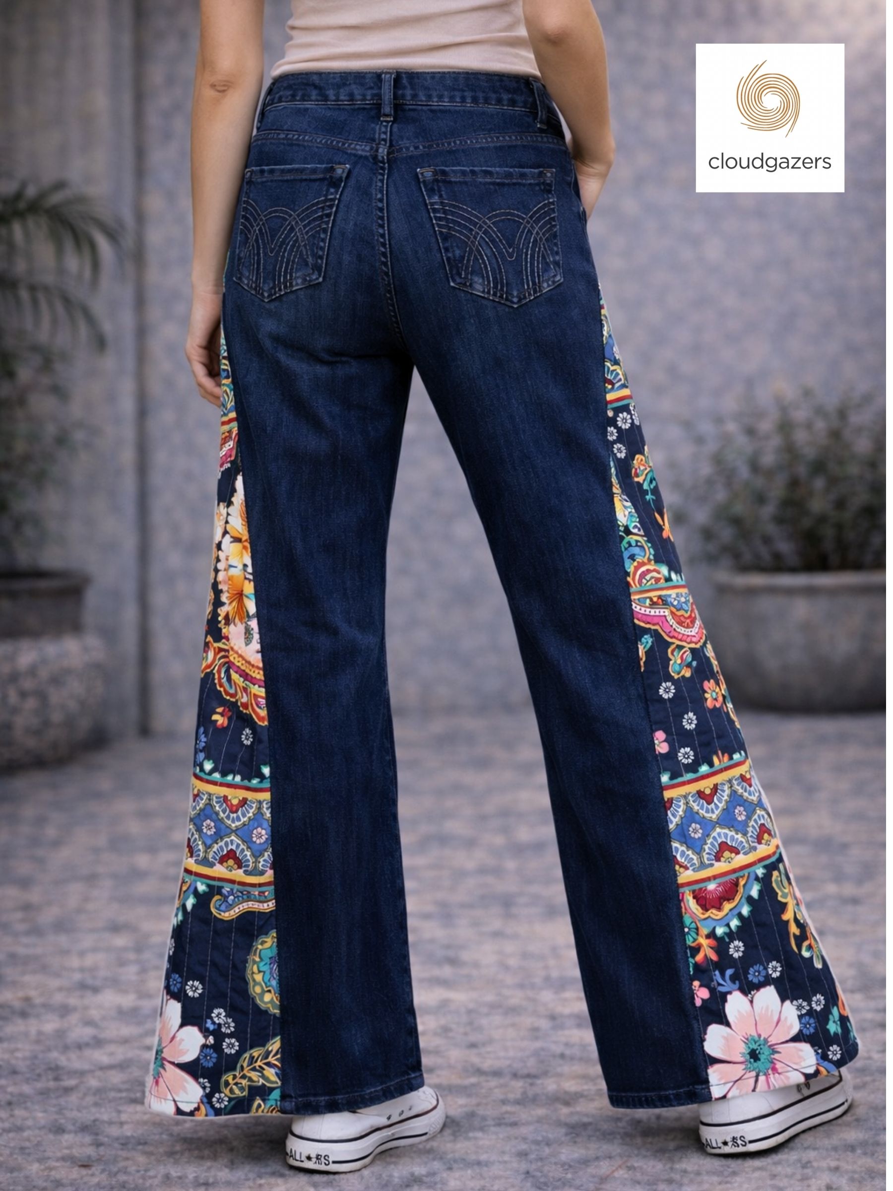 Flare Jeans with Floral Panels - Image 2
