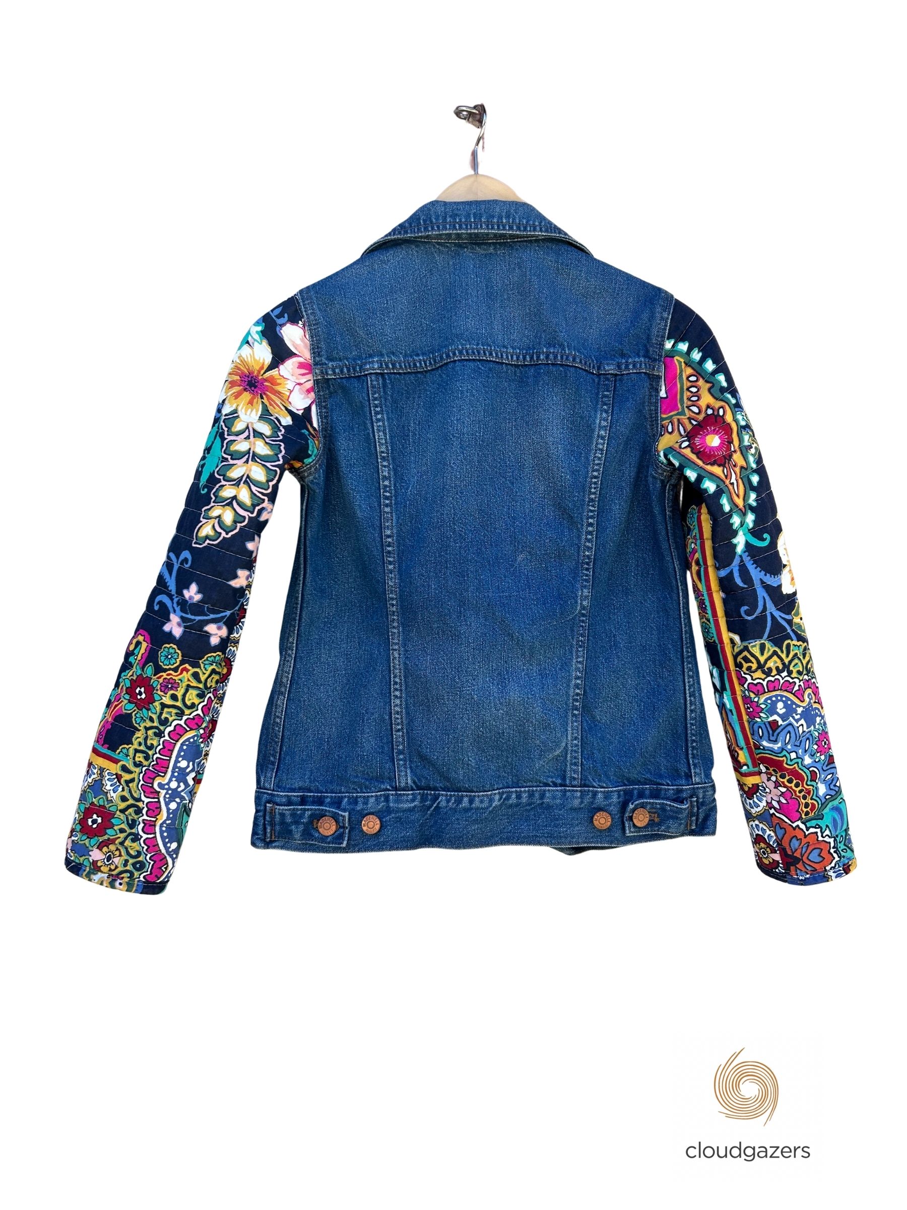 Denim Jacket with Handmade Floral Sleeves - Image 4
