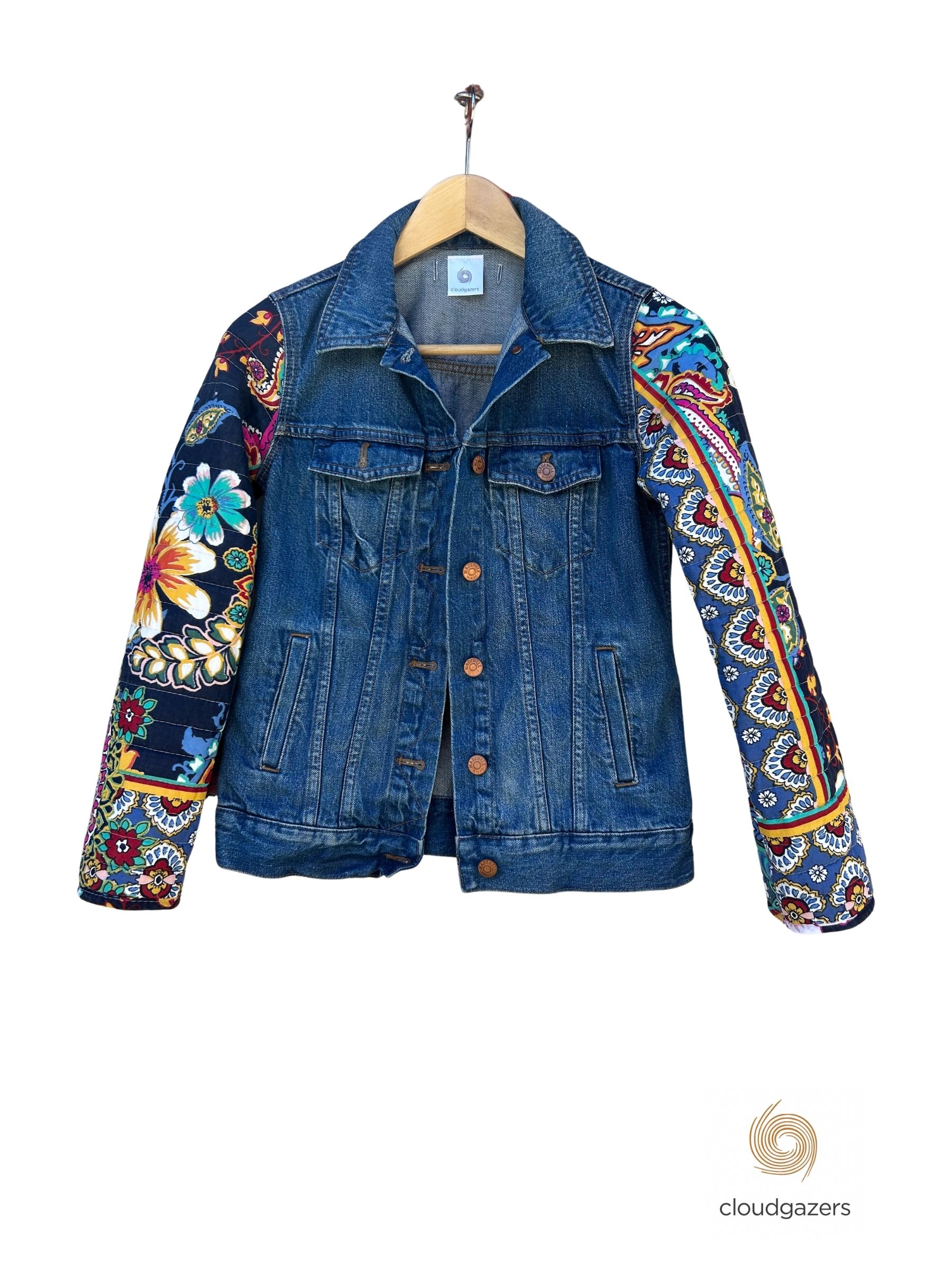 Denim Jacket with Handmade Floral Sleeves - Image 2