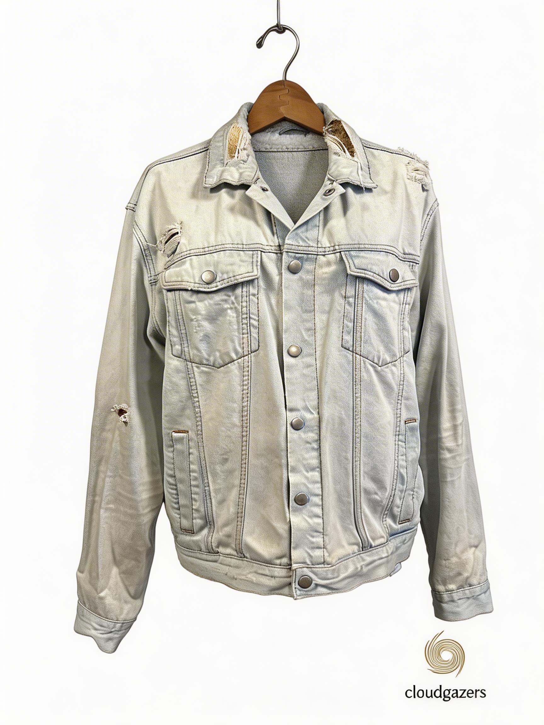 Vintage-wash Duck Patch Upcycled Denim Jacket with a handmade duck patch and faux fur nest on the back.